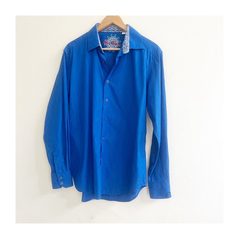 Robert Graham Button-Up Shirt Men M Blue Classic Fit Textured Long Sleeve Preppy